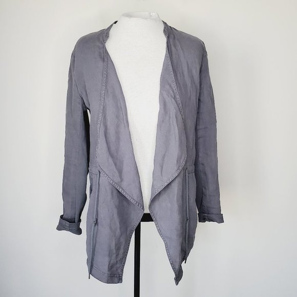 ANTHRO SANDWICH 100% Linen Grey Open Front Jacket - Picture 3 of 8